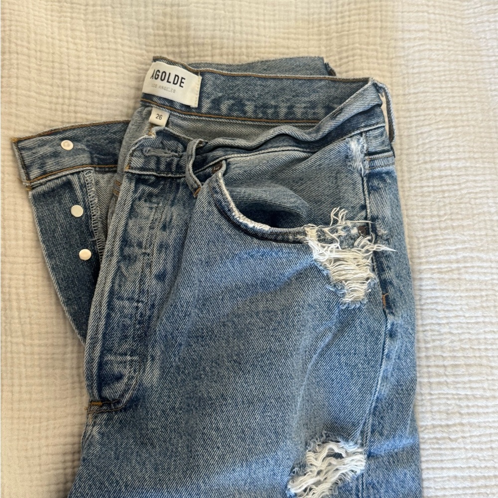 Agolde Women's Light Blue Distressed Boyfriend Jeans